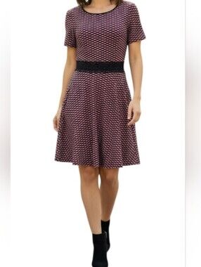 Julia NWOT Geometric Print Knit Midi Dress Black Red Size L Fall Chic